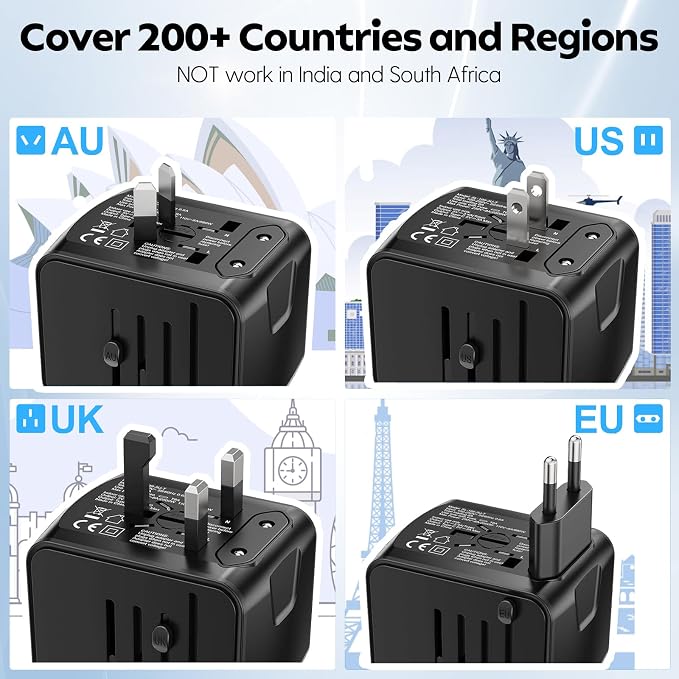 JMFONE Universal Travel Plug Adapter 5 in 1 Charger, European Travel Plug - Image 4