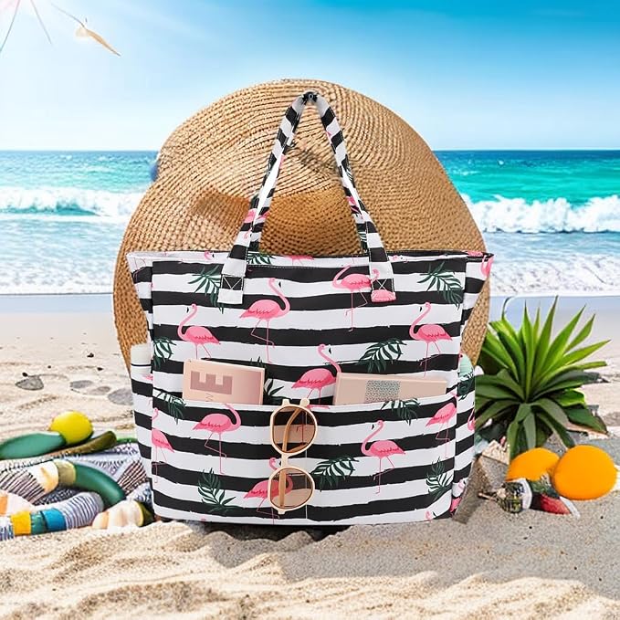 LEDAOU Large Beach Tote Bag Women Waterproof Sandproof Zipper Beach Tote Bag - Image 3