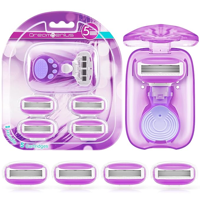 DreamGenius Travel Razors for Women Include 1 Handle and 5 Cartridges, Extra by DreamGenius