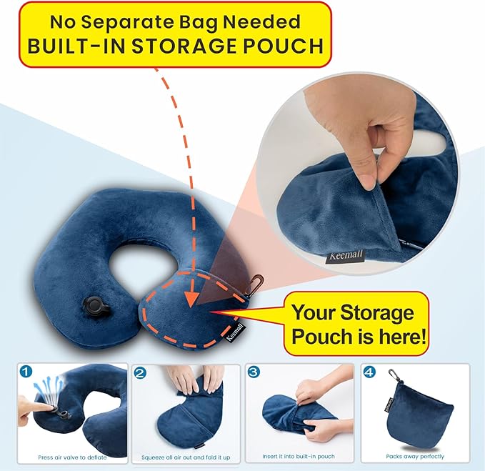Travel Neck Pillow for Airplane, Compact Inflatable Neck Pillow for Traveling - Image 2