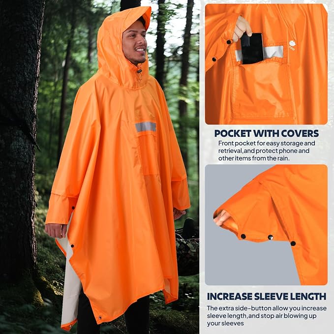 ANYOO Hooded Rain Poncho for Adults Waterproof Lightweight Rain Coat for Men - Image 6