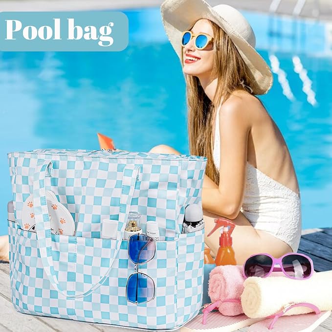 LEDAOU Large Beach Tote Bag Women Waterproof Sandproof Zipper Beach Tote Bag - Image 6