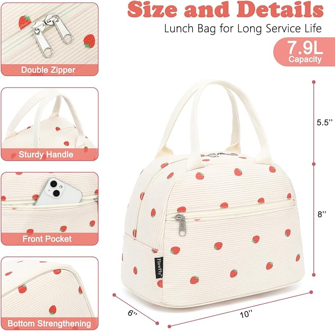 FlowFly Insulated Lunch Bag for Women – Corduroy Lunch Tote Box, Cute Cooler - Image 3
