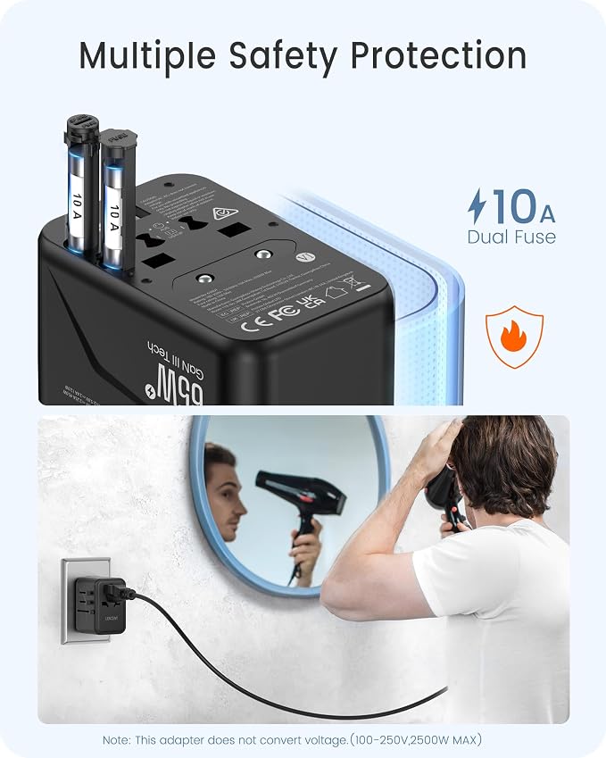 LENCENT Universal Travel Adapter, GaN III 65W International Charger - Image 7
