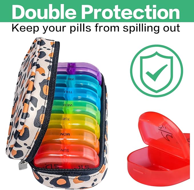 Serfeymi Weekly Travel Pill Organizer 2 Times A Day AM PM Upgraded Rainbow Pill - Image 5