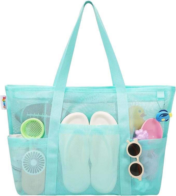 Tagitary Mesh Beach Bag with Zipper Large Beach Tote Waterproof Sandproof with by Tagitary
