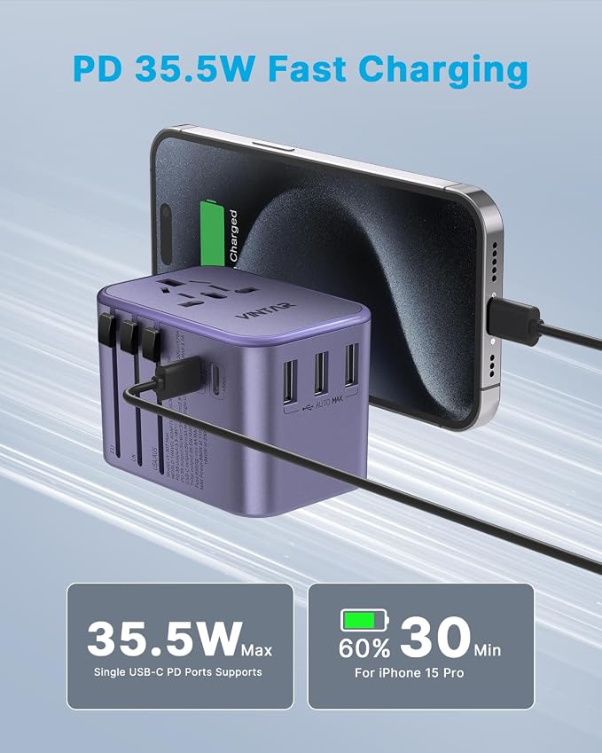 Universal Travel Adapter, VINTAR 35.5W International Power Adapter - Image 2