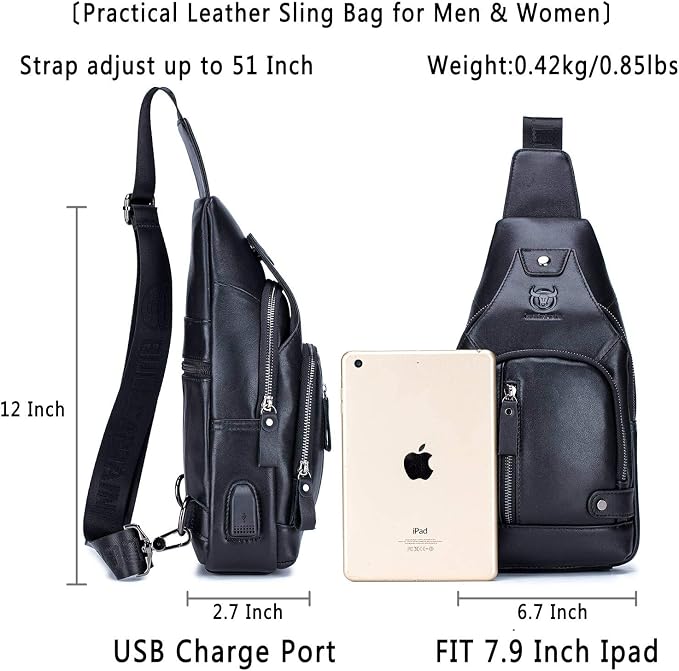 BULLCAPTAIN Leather Sling Bag Mens Chest Bag Casual Shoulder Crossbody Bags - Image 2