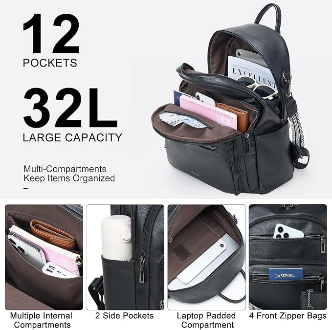 Backpack Purse for Women Laptop Backpack, Leather Travel Backpack Shoulder Bag - Image 6