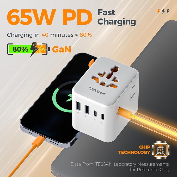 TESSAN Universal Travel Adapter 65W GaN, International Power Adapter - Image 3