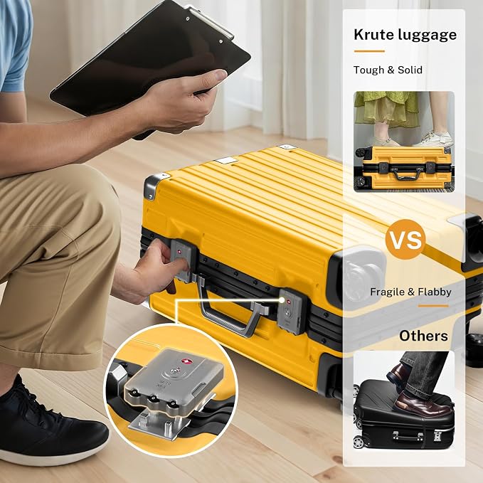 Krute Aluminum Frame Carry On Luggage 20 Inch Zipperless Luggages USB Charger - Image 5