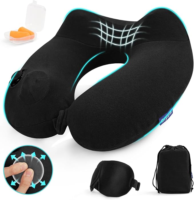 Inflatable Travel Neck Pillow for Airplane, Head Support Velvet Adult Neck by Glyzia