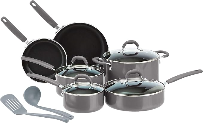 Amazon Basics Aluminum 12-Piece Cookware Set, Pans and Utensils by AmazonBasics