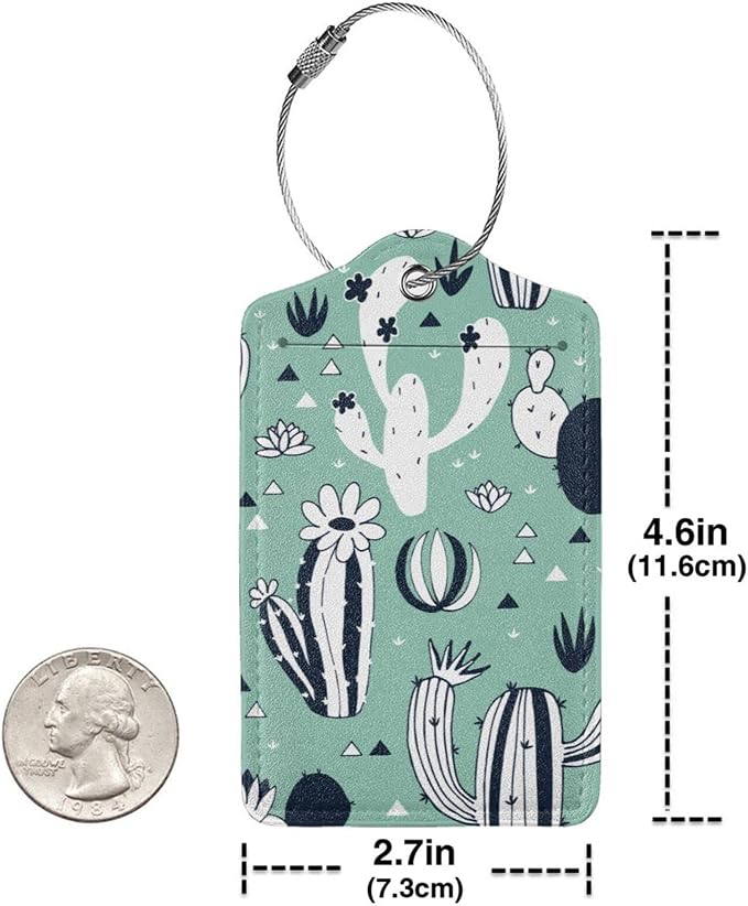 2 Pack Cute Cactus Green Suitcase Tags Identifiers Unique Leather Luggage Tags - Image 5