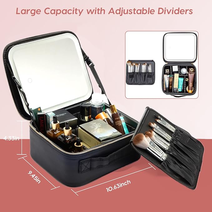 Travel Makeup Bag with LED Mirror – Waterproof Cosmetic Train Case with - Image 2