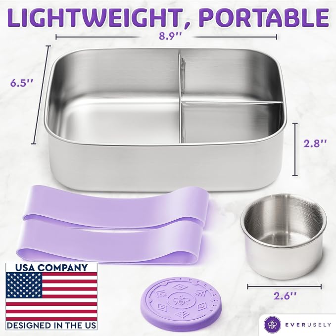 Everusely - Bento Box - Lavender, 60oz / 1.8 L - Stainless Steel Lunch Box - 3 - Image 2