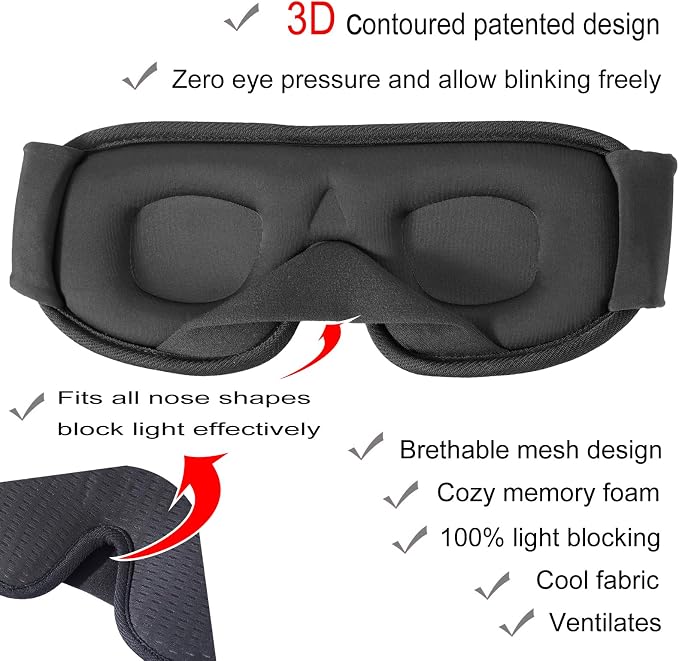 Sleep Mask for Men and Women 3D Contoured Eye Mask Patented Adjustable Light - Image 2