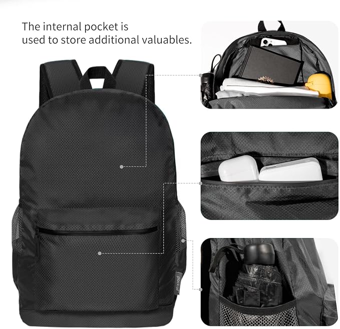 pack all 20L Lightweight Packable Backpack, Water Resistant Foldable Backpack - Image 4