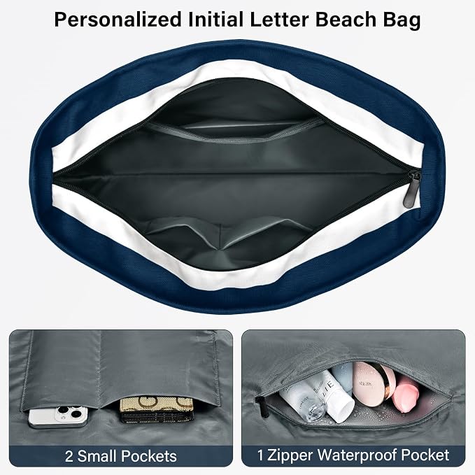 Becokan Beach Bag Initial Beach Tote - Image 4