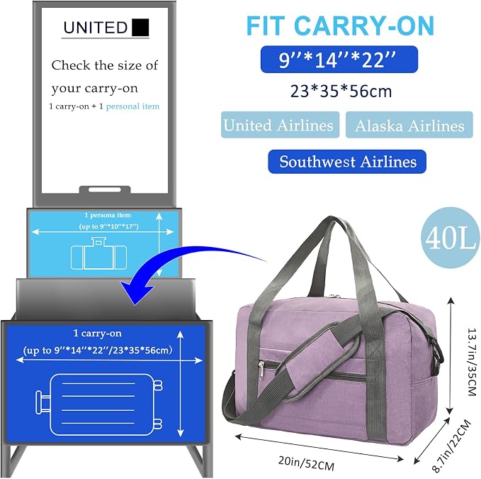 Foldable Carry on Luggage Bag 22x14x9 Personal Item Bag - Image 2