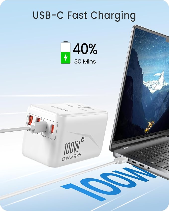 LENCENT Universal Travel Adapter, 100W GaN3 International Adaptor - Image 3