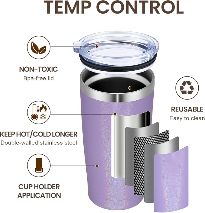 MEWAY 20oz Tumbler Double Wall Vacuum Insulated Travel Glitter Mug, Stainless - Image 2