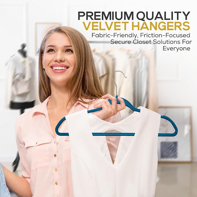 Premium Velvet Hangers 50 Pack Ultra Thin Non Slip Adult Felt Space Saving Slim - Image 5