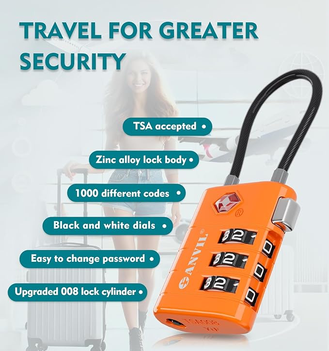 ANVIL TSA Approved Luggage Locks – High Security TSA008 Combination Travel Locks - Image 5