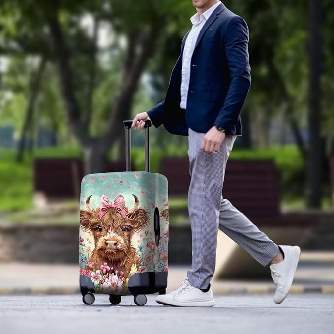 Highland Cow Suitcase Cover Flower Suitcase Protector Fits 26-29 Inch Luggage - Image 3