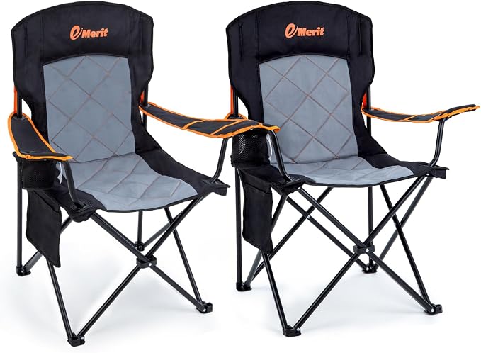 EMERIT 2 Pack Oversized Padded Camping Chair, 350LB Heavy Duty Quad Fold Chair by eMERIT