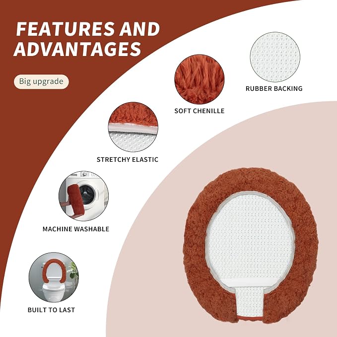 Microfiber Elongated Toilet Seat Cover 19.5"x 15" Machine Washable Solid Toilet - Image 4
