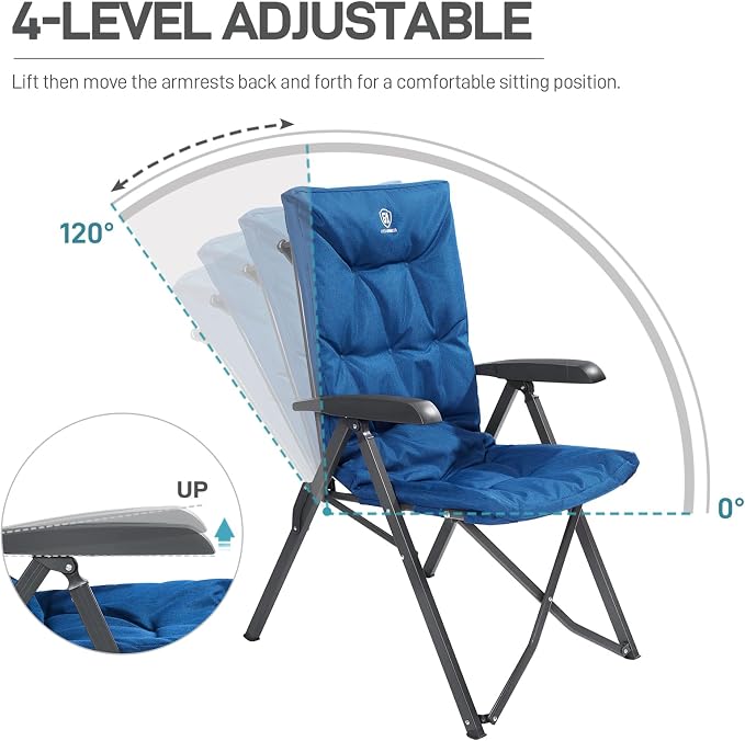 EVER ADVANCED Folding Padded Camping Chair 4 Positon Adjustable Recliner - Image 4
