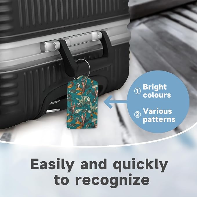 2 Pack Luggage Tags for Suitcases Retro Tropical Plants Luggage Tag, Leather - Image 4
