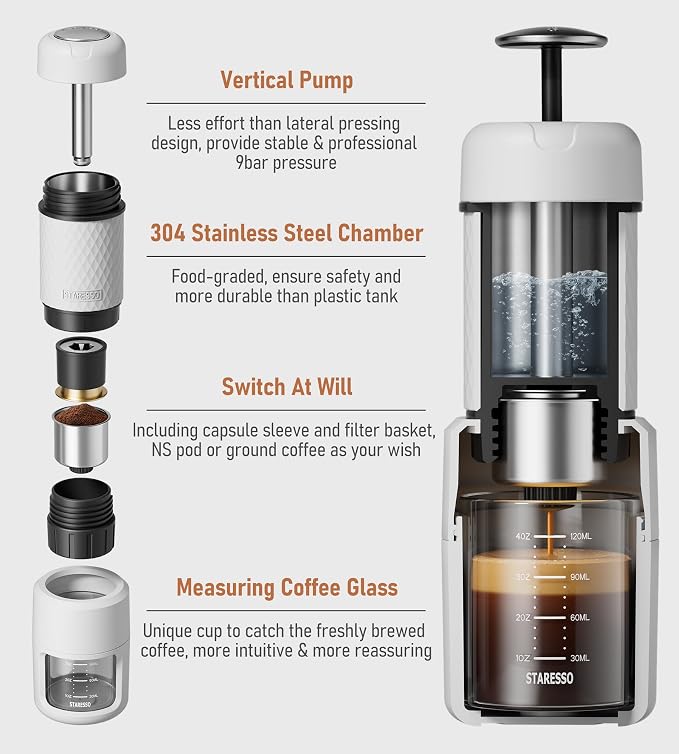 STARESSO Classic Portable Espresso Maker, 2 IN 1 Travel Coffee Maker Compatible - Image 3