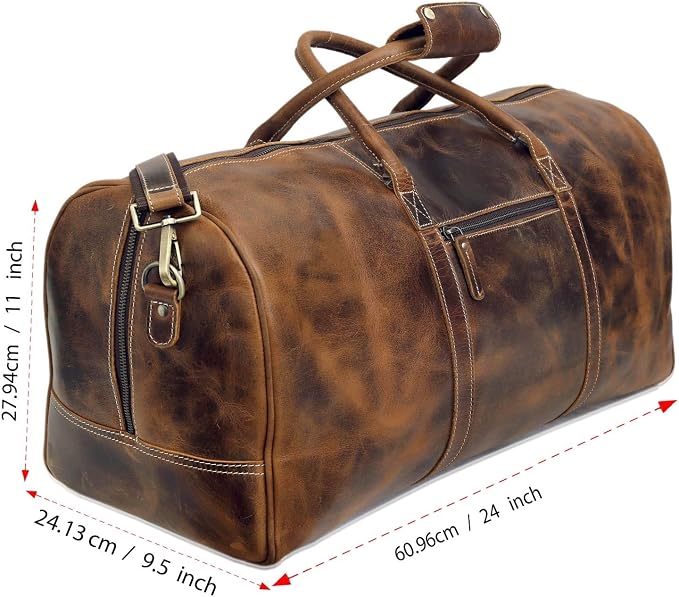 Leather Travel Duffel Bags for Men and Women Full Grain Leather Overnight - Image 4