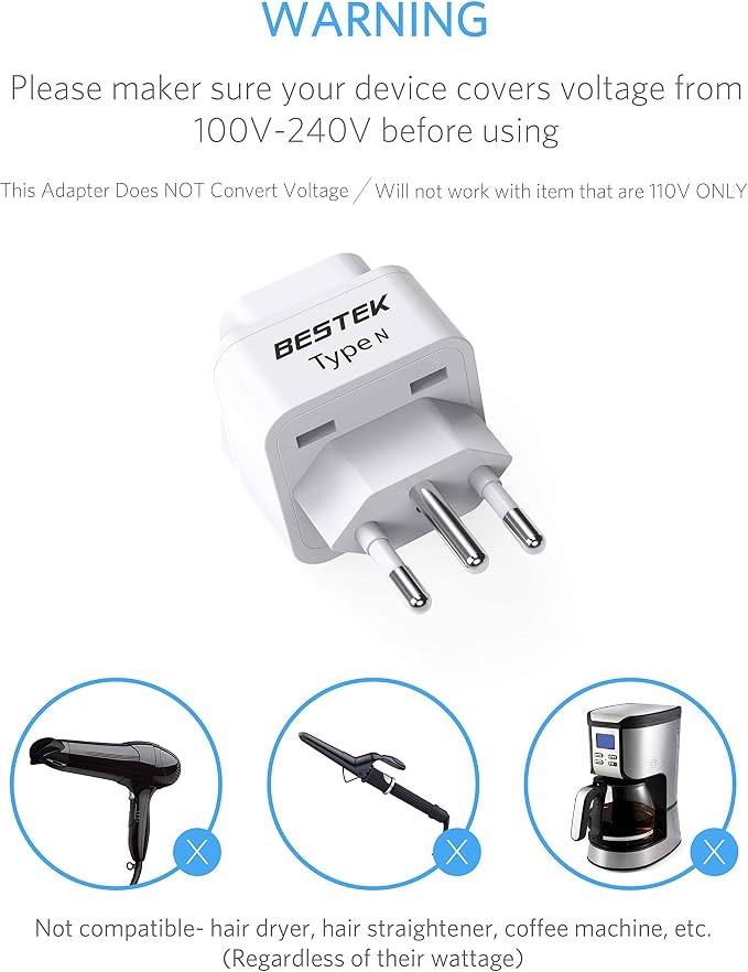 BESTEK Brazil, South Africa Travel Plug Adapter, Grounded Universal Type N Plug - Image 5