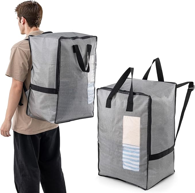 TAILI 2 Pack Gray Moving Bags w/Adjustable Backpack Straps, Moving Supplies by TAILI