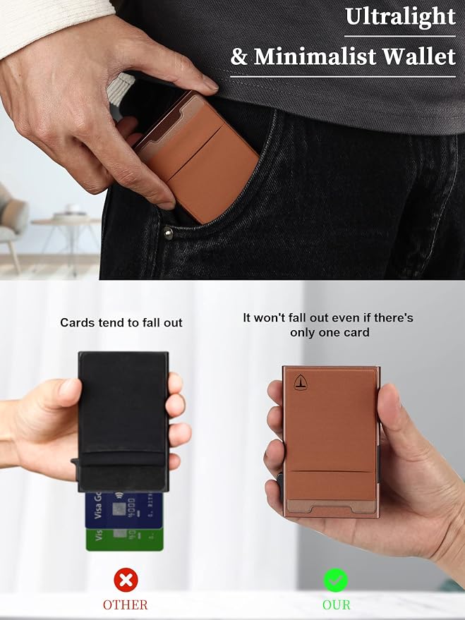 Slim Wallet for Men and Women, Pop Up Credit Card Wallet Metal Minimalist Cards - Image 2