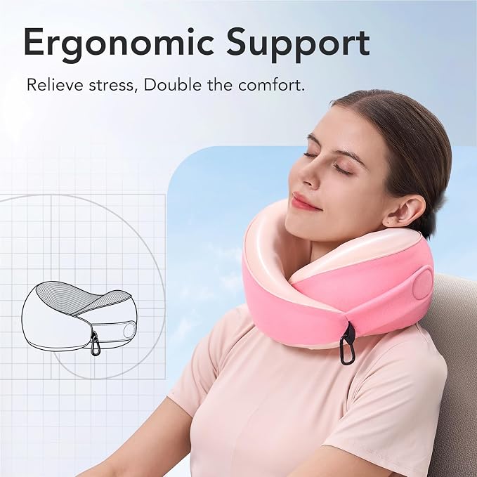 Travel Pillow, 100% Pure Memory Foam Travel Neck Pillow Airplane Neck Support - Image 3