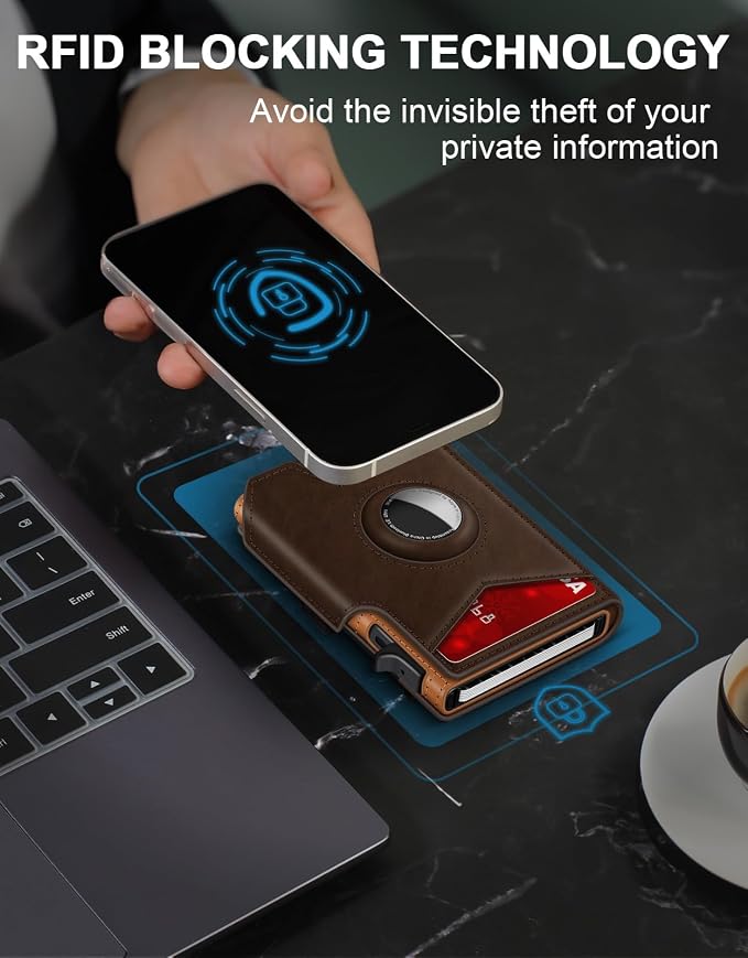 Airtag Wallet for Men, Minimalist Slim Mens Wallet Smart Pop Up Credit Card - Image 5