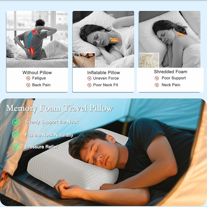 YOUR MOON Memory Foam Travel Pillow, Pure Cotton Cover, Compressible Camping - Image 4