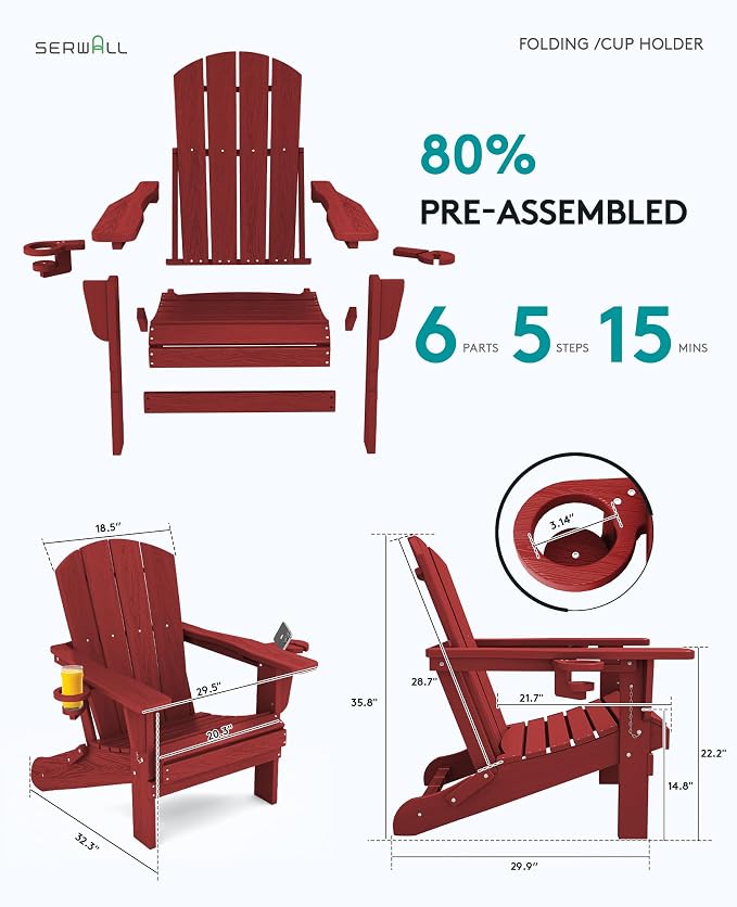 SERWALL Adirondack Chair with Cup Holders - Image 4
