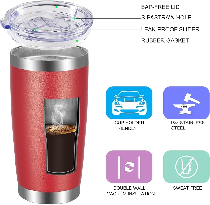 VEGOND 20oz Tumbler with Lid and Straw Stainless Steel Tumbler Cup Vacuum - Image 2