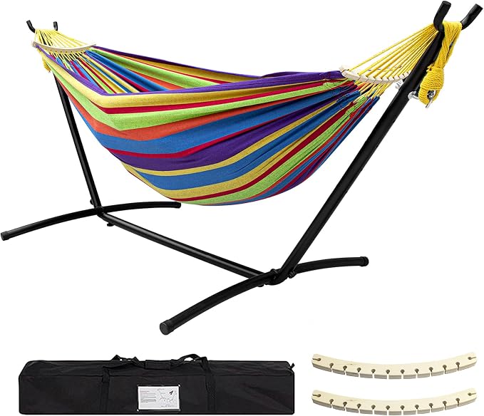 SZHLUX Double Hammock with Stand Included 450lb Capacity Steel Stand, Premium by SZHLUX