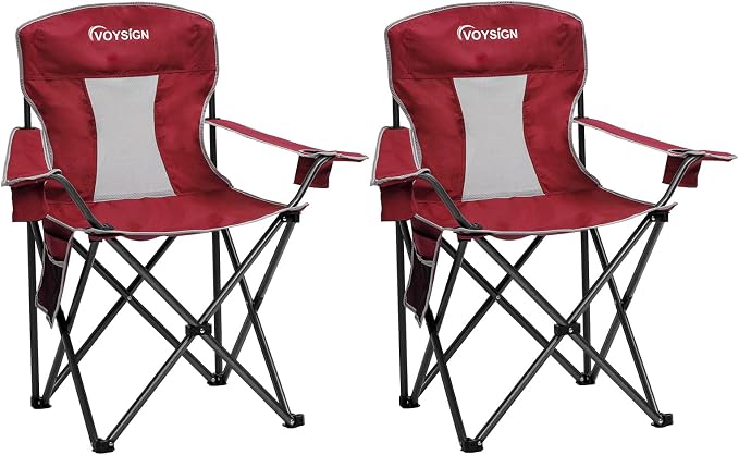 Mesh Folding Camping Chairs for Adults, Oversized Portable Outdoor Chairs by VOYSIGN