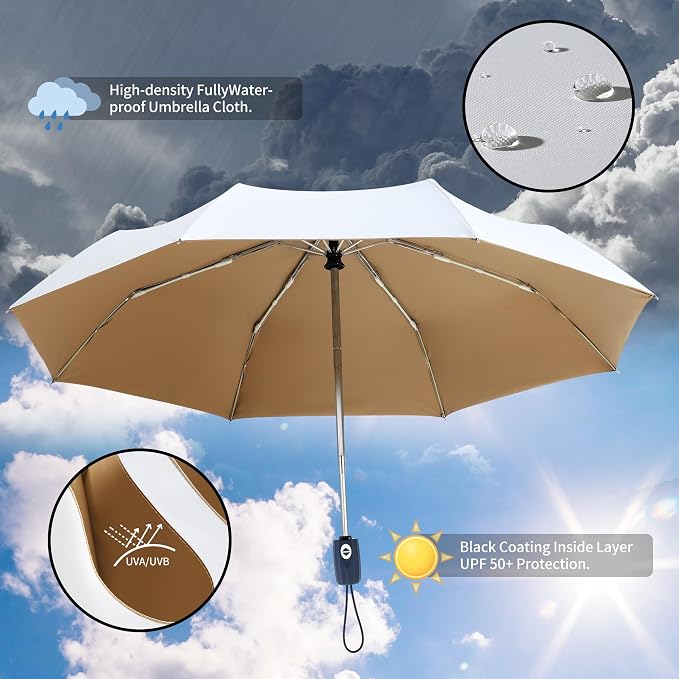 Color Coated Sun Umbrella UV Protection Compact Folding Windproof Parasols - Image 4