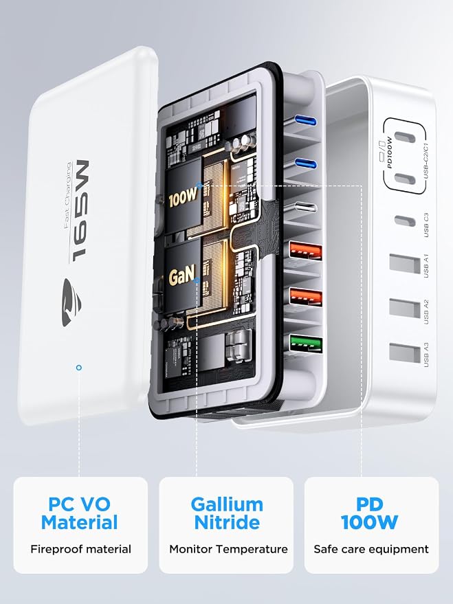 165W USB C Charger Block, 6 Port Multi USB-C Charging Station, 100W PD Fast - Image 7