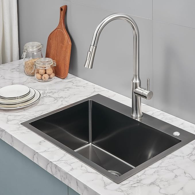 POPFLY 24 Inch Drop In Kitchen Sink, 24×18 Inch Top mount 304 Stainless Steel - Image 2