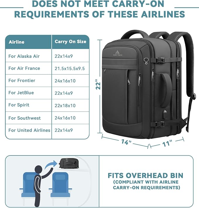 60L Extra Large Travel Laptop Backpack, 3XL Expandable Carry On Backpack - Image 4