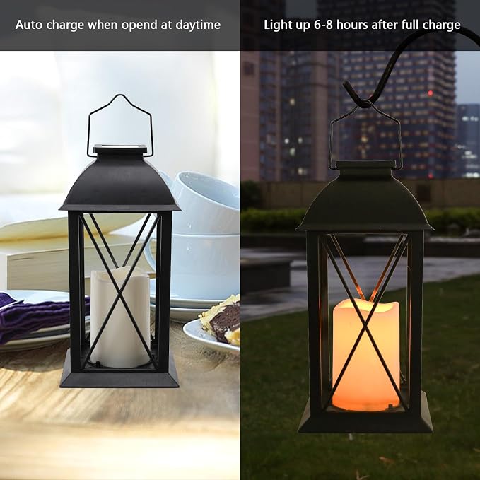 2 Pack Outdoor Solar Lantern 12" Battery Hanging Lanterns Waterproof Vintage - Image 6